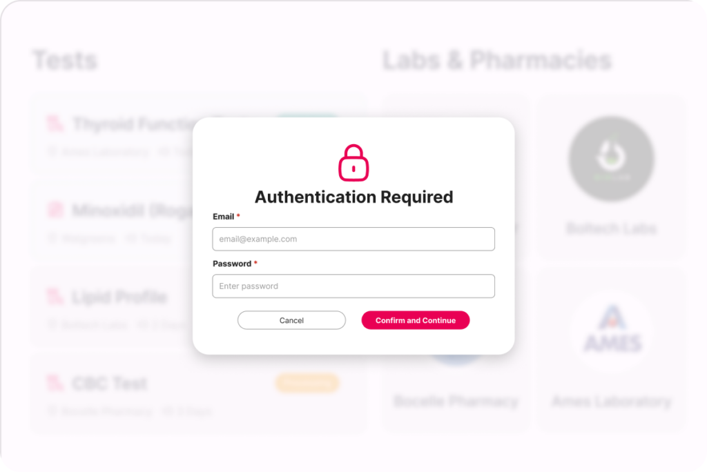 OpenLoop platform showing lab tests and pharmacy network